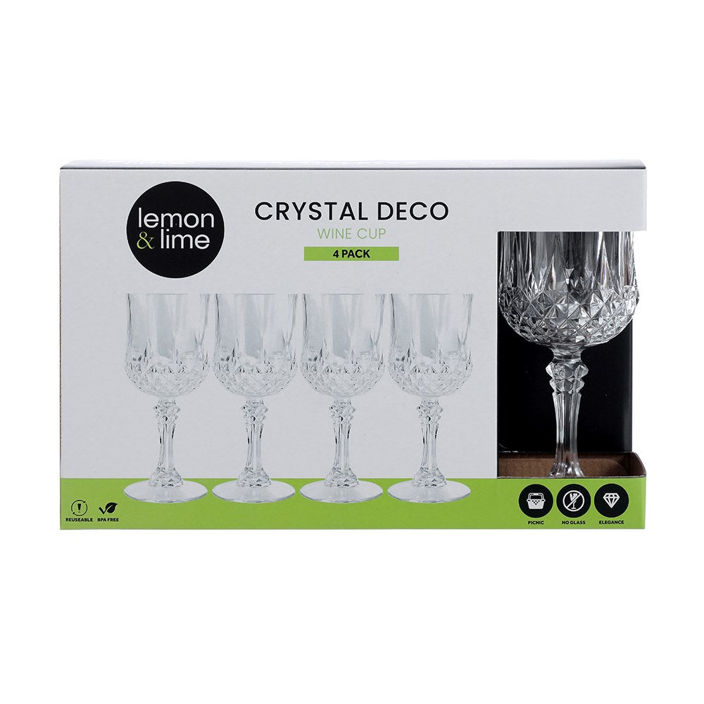 CRYSTAL DECO WINE CUP 4PK 220ML