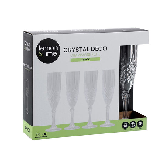 CRYSTAL DECO CHAMPAGNE FLUTE 4PK 230ML