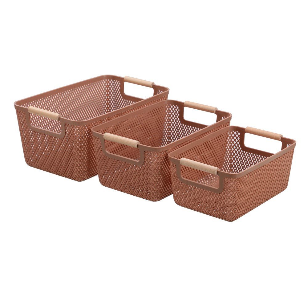 MESH PLASTIC BASKET WOOD HANDLE 7.5L 31X20X14CM 3 ASSTD