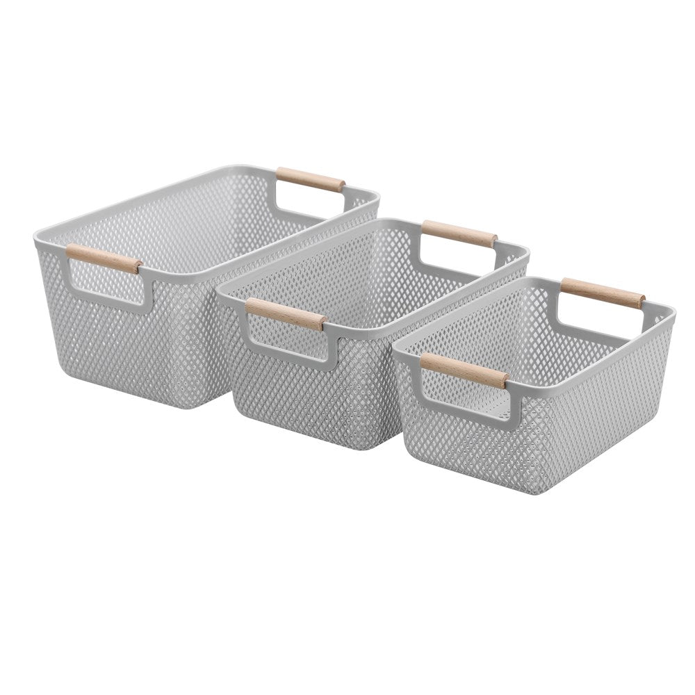 MESH PLASTIC BASKET WOOD HANDLE 4.5L 26.5X18X12CM 3 ASSTD