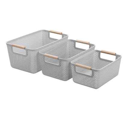 MESH PLASTIC BASKET WOOD HANDLE 10L 35X22X16CM 3 ASSTD