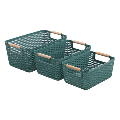 MESH PLASTIC BASKET WOOD HANDLE 10L 35X22X16CM 3 ASSTD
