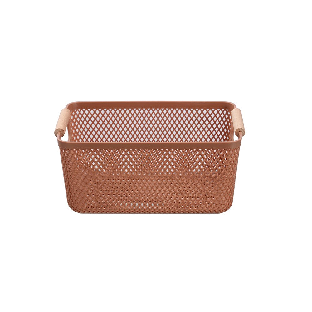 MESH PLASTIC BASKET WOOD HANDLE 4.5L 26.5X18X12CM 3 ASSTD