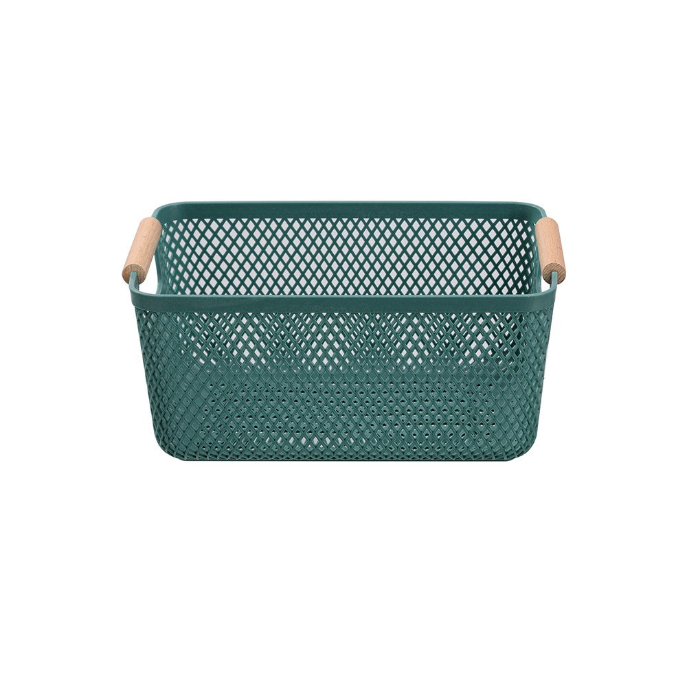 MESH PLASTIC BASKET WOOD HANDLE 4.5L 26.5X18X12CM 3 ASSTD