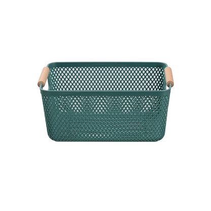 MESH PLASTIC BASKET WOOD HANDLE 4.5L 26.5X18X12CM 3 ASSTD