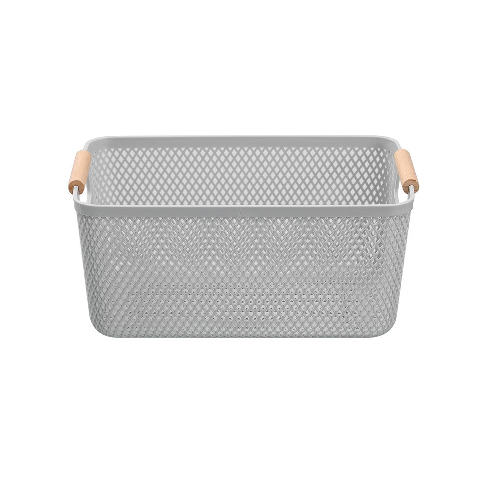 MESH PLASTIC BASKET WOOD HANDLE 7.5L 31X20X14CM 3 ASSTD