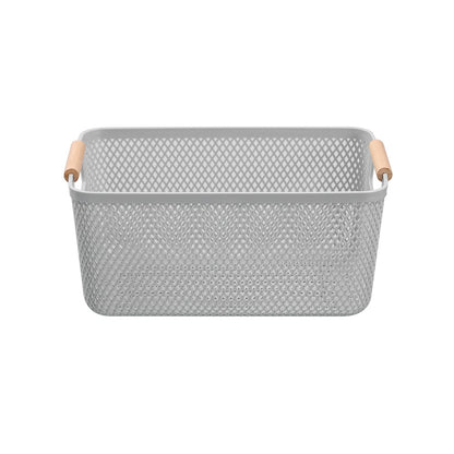 MESH PLASTIC BASKET WOOD HANDLE 7.5L 31X20X14CM 3 ASSTD