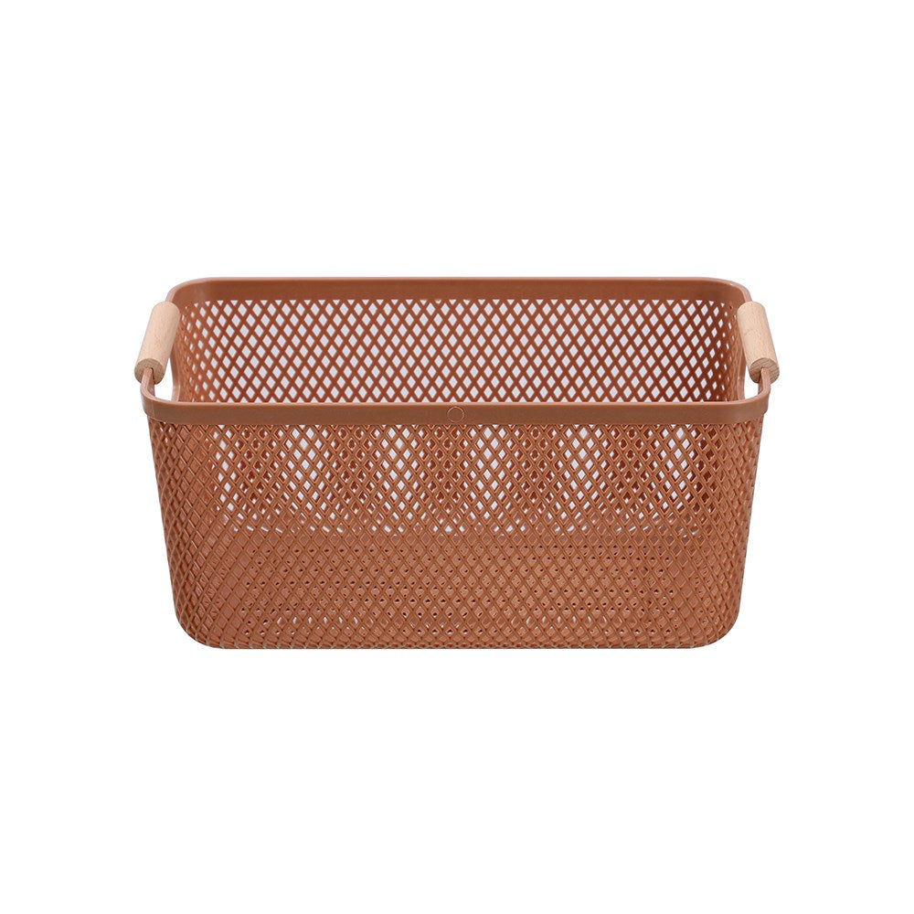 MESH PLASTIC BASKET WOOD HANDLE 7.5L 31X20X14CM 3 ASSTD