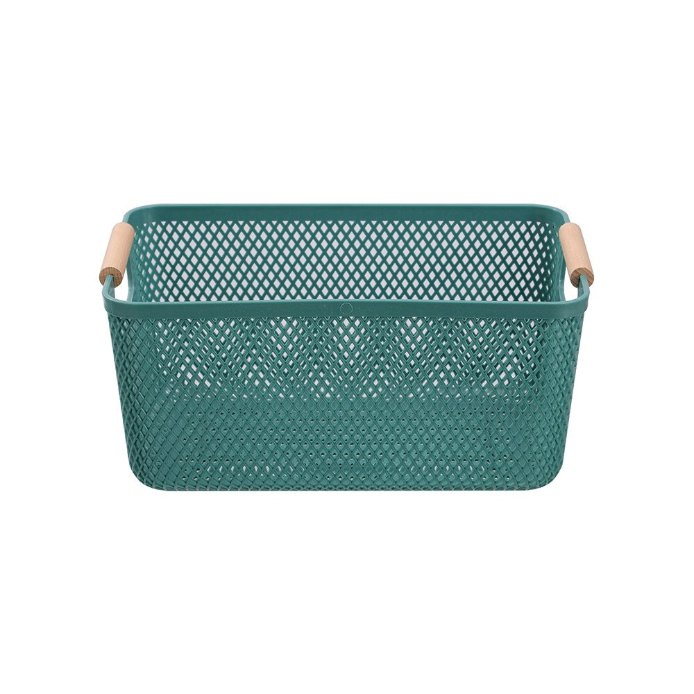 MESH PLASTIC BASKET WOOD HANDLE 7.5L 31X20X14CM 3 ASSTD