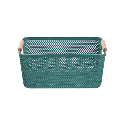 MESH PLASTIC BASKET WOOD HANDLE 7.5L 31X20X14CM 3 ASSTD