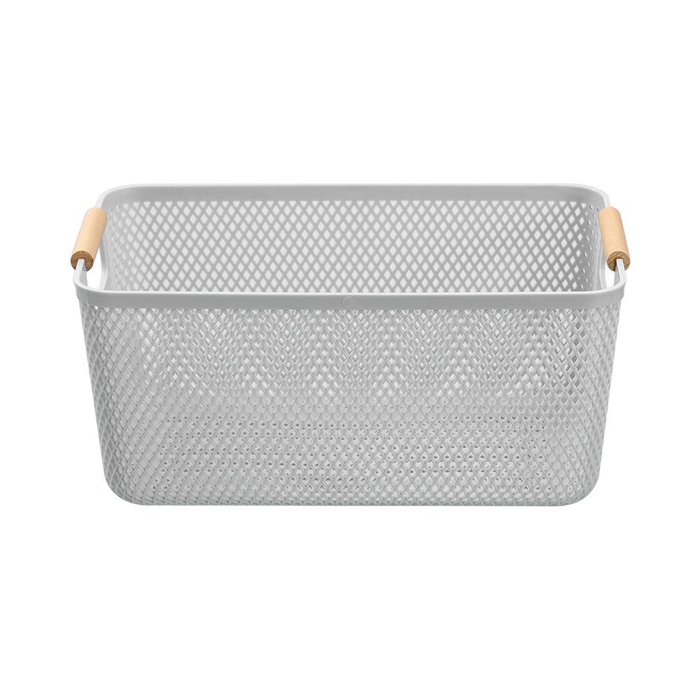 MESH PLASTIC BASKET WOOD HANDLE 10L 35X22X16CM 3 ASSTD