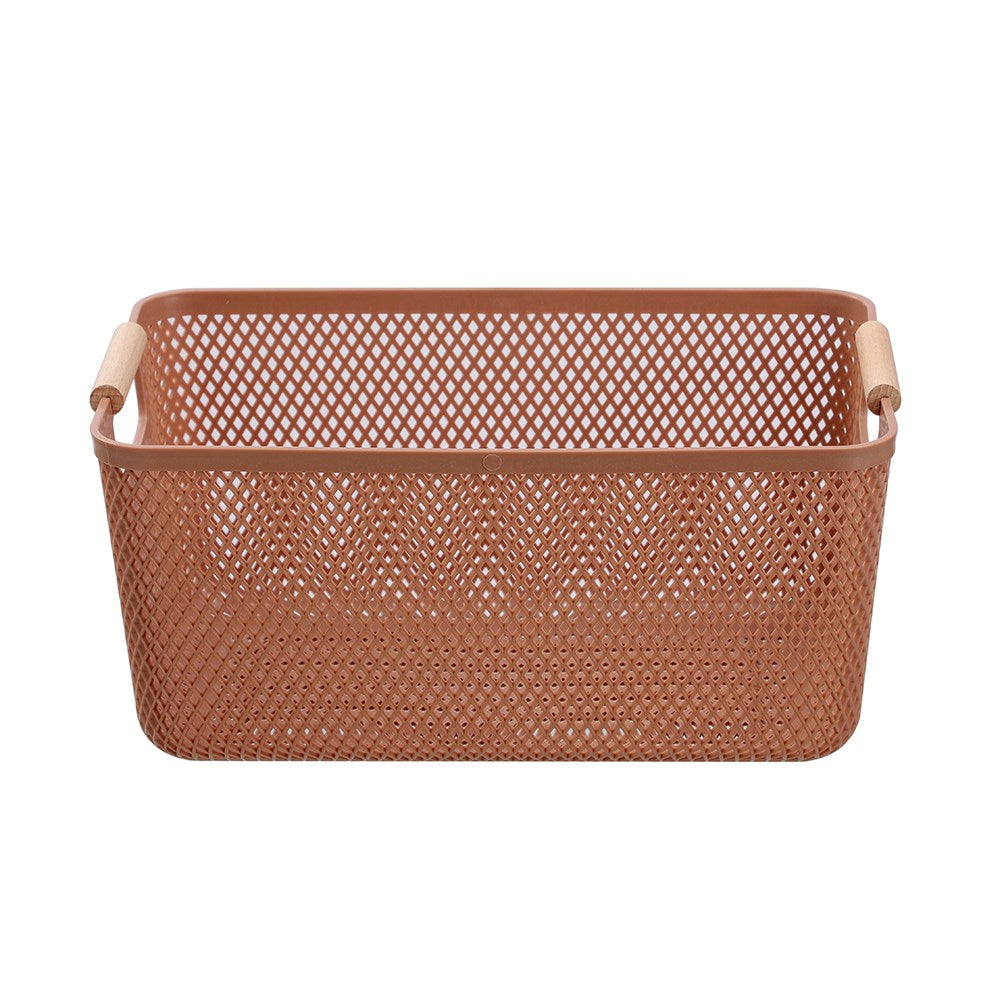 MESH PLASTIC BASKET WOOD HANDLE 10L 35X22X16CM 3 ASSTD