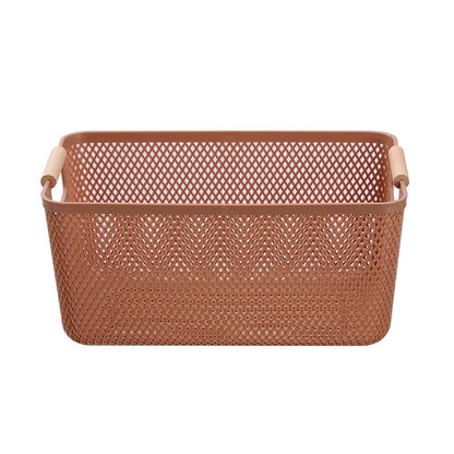 MESH PLASTIC BASKET WOOD HANDLE 10L 35X22X16CM 3 ASSTD