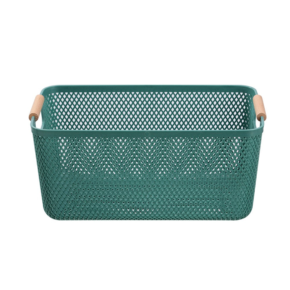 MESH PLASTIC BASKET WOOD HANDLE 10L 35X22X16CM 3 ASSTD