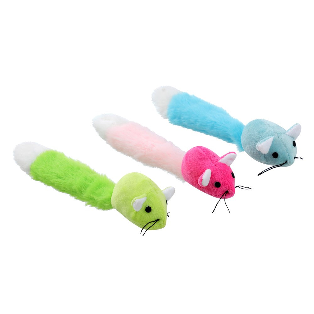 POUNCE PLUSH LONG TAIL MOUSE 3 ASSTD COLS 22.5X4CM