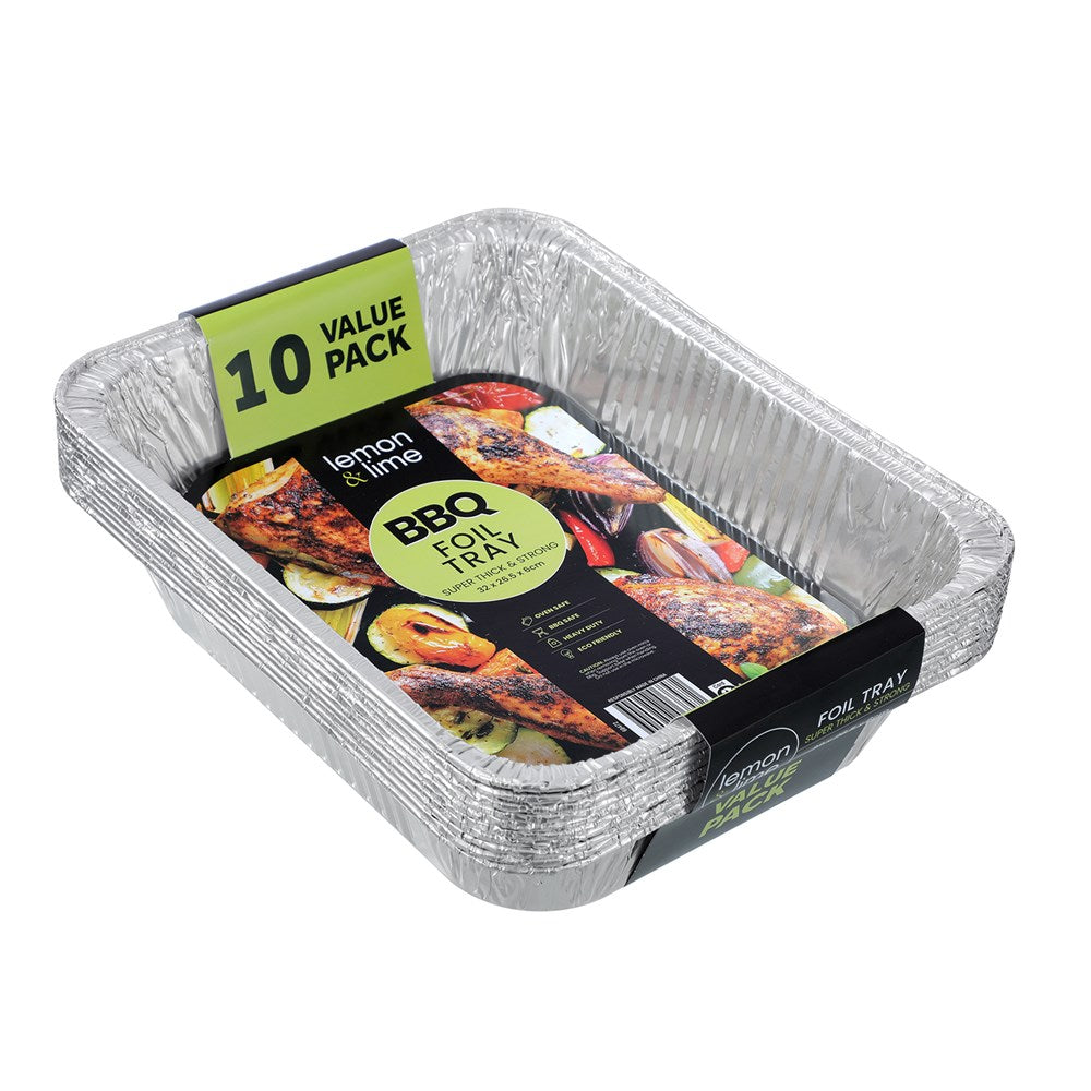 FOIL TRAY RECT 10PK PDQ 32X26.5X6CM