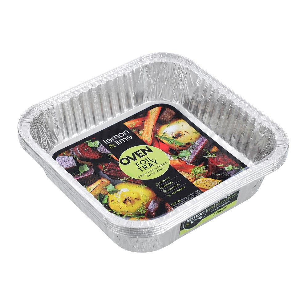 FOIL TRAY SQUARE 5PK 20X20X4.5CM