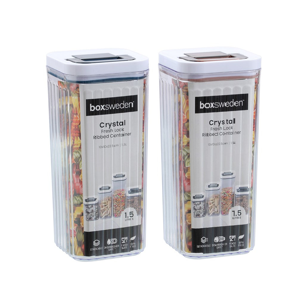 CRYSTAL RIBBED FRESH LOCK CONTAINER 1.5L 10X10X22.8CM 2 ASSTD