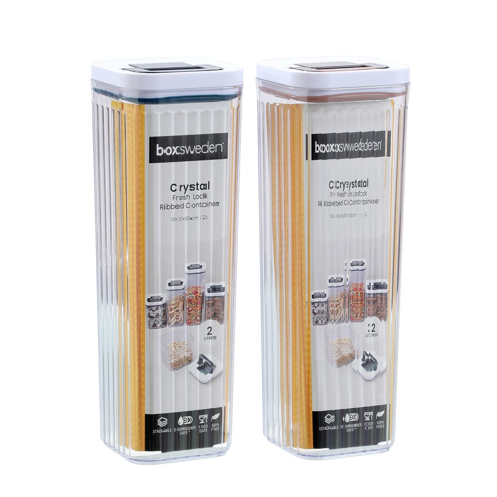 CRYSTAL RIBBED FRESH LOCK CONTAINER 2L 10X10X30CM 2 ASSTD