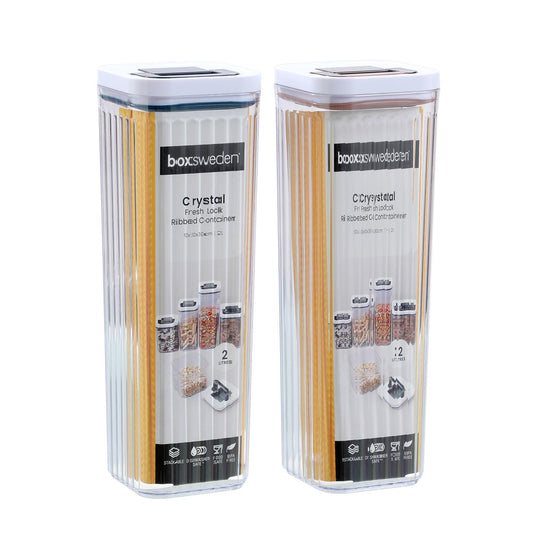 CRYSTAL RIBBED FRESH LOCK CONTAINER 2L 10X10X30CM 2 ASSTD
