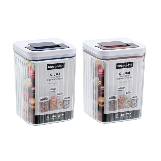 CRYSTAL RIBBED FRESH LOCK CONTAINER 1.9L 12.6X12.6X18CM 2 ASSTD