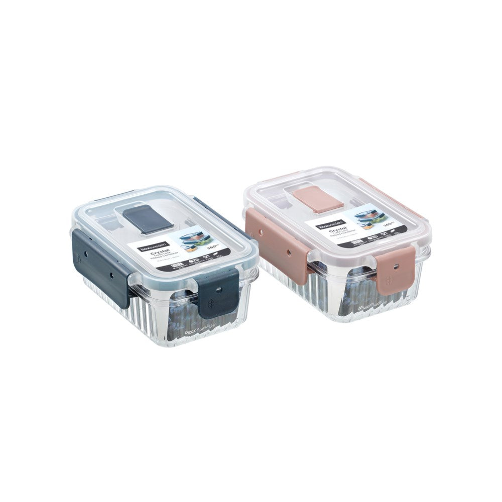 CRYSTAL RIBBED FOOD CONTAINER 360ML 2 ASSTD 14.3X10X6.2CM