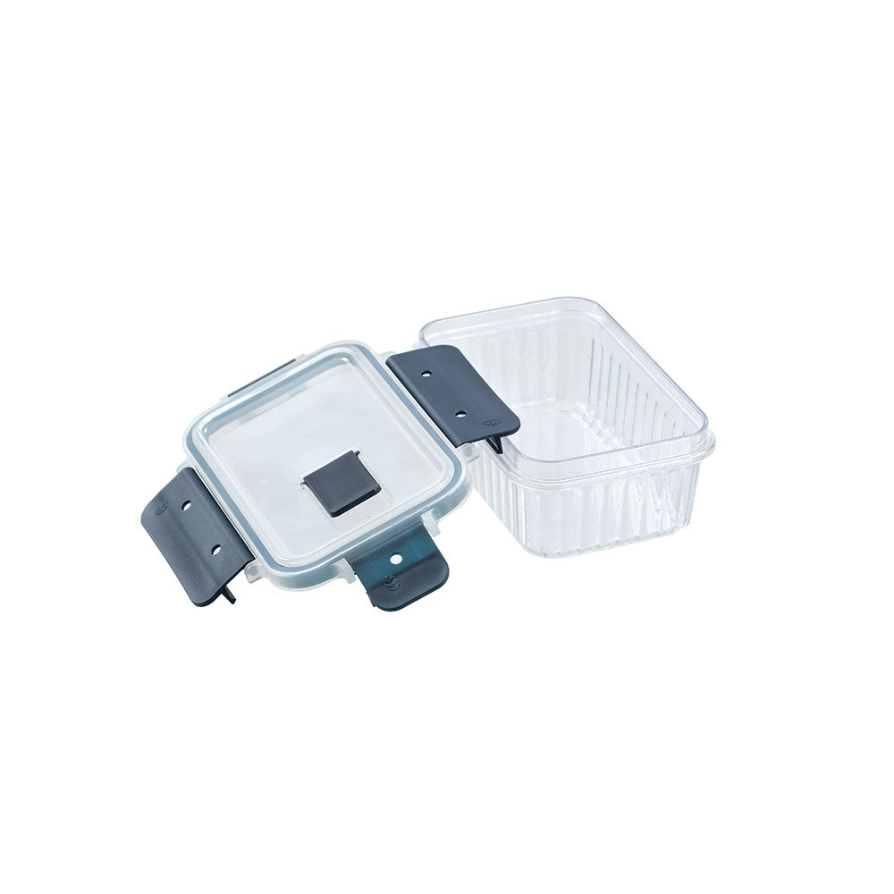 CRYSTAL RIBBED FOOD CONTAINER 360ML 2 ASSTD 14.3X10X6.2CM