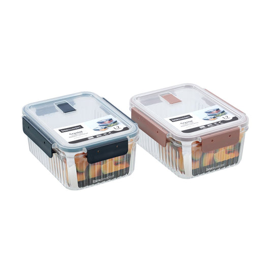 CRYSTAL RIBBED FOOD CONTAINER 1.7L 2 ASSTD 21X16X9.3CM