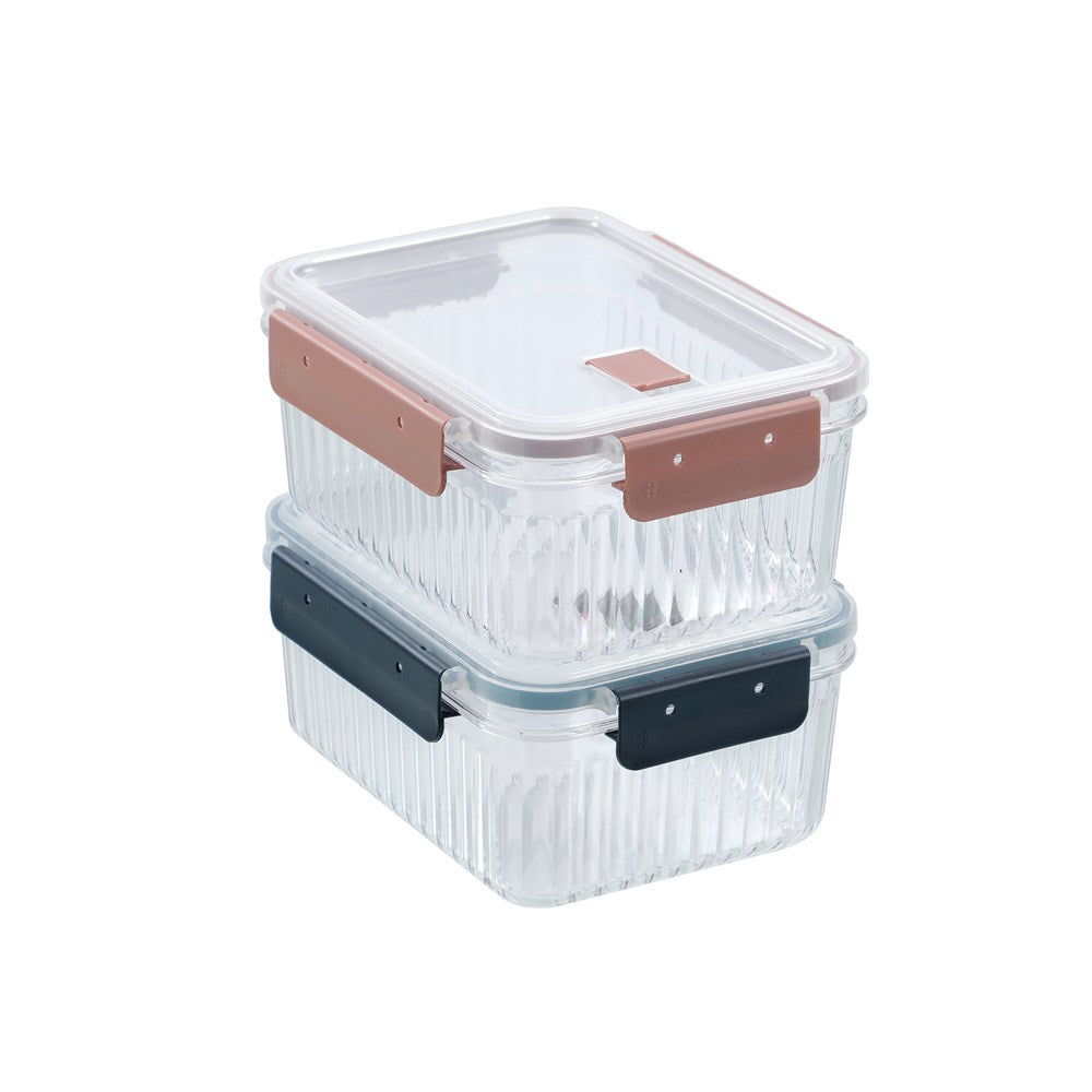 CRYSTAL RIBBED FOOD CONTAINER 1.7L 2 ASSTD 21X16X9.3CM