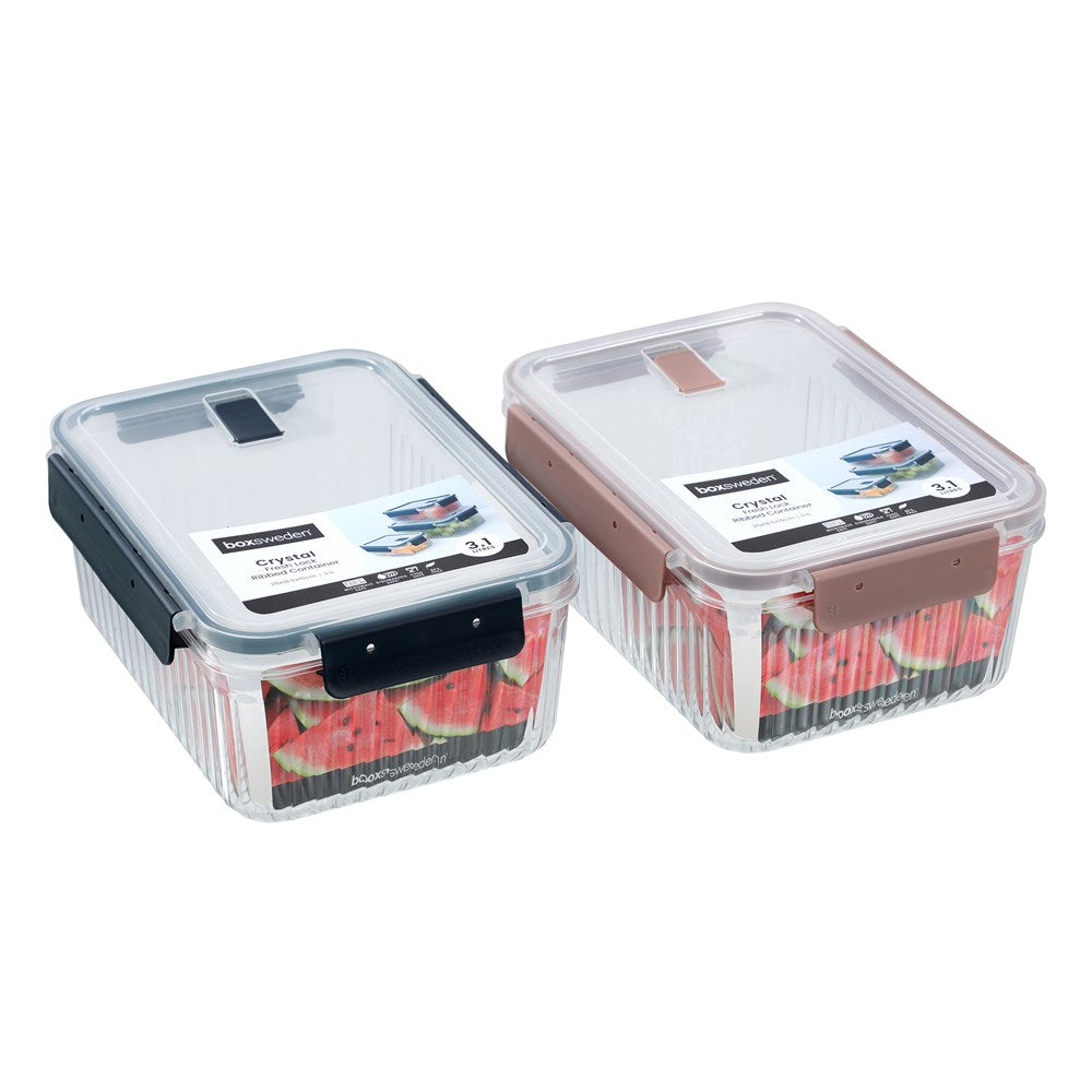 CRYSTAL RIBBED FOOD CONTAINER 3.1L 2 ASSTD 25.1X18.6X11CM