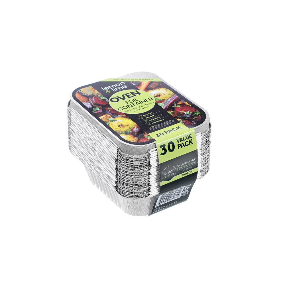 FOIL CONTAINER W/ LID 30PK 14X12X4.5CM