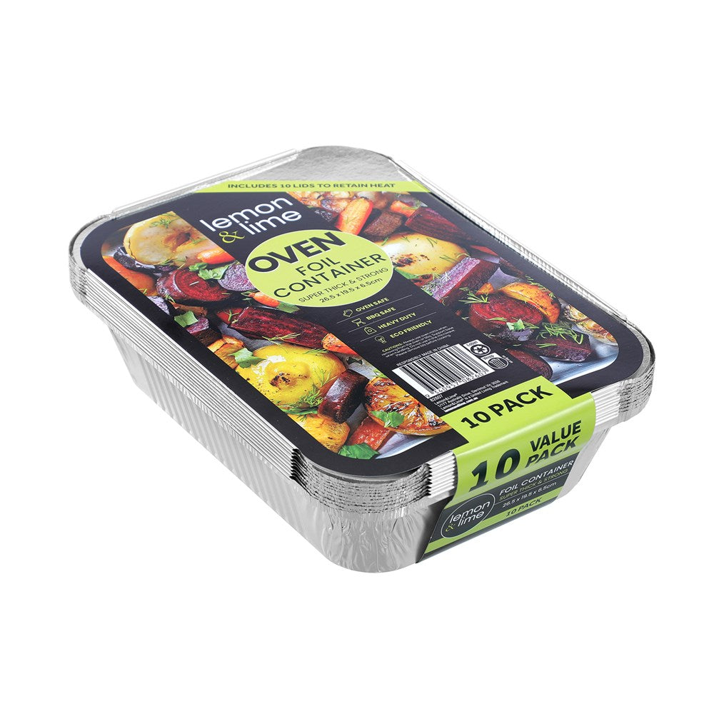 FOIL CONTAINER W/LID 10PK 26.5X19.5X6.5CM