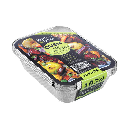 FOIL CONTAINER W/LID 10PK 26.5X19.5X6.5CM