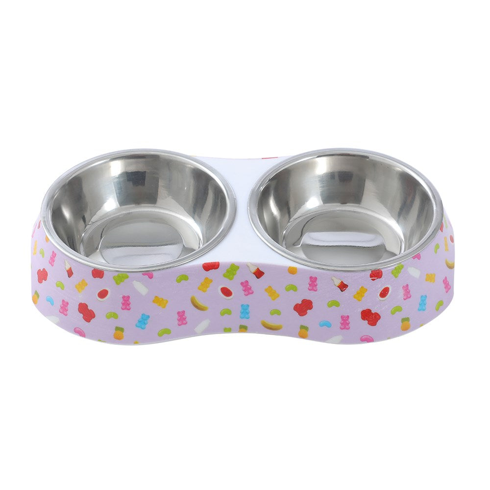 DOUBLE PET BOWL MELAMINE & STAINLESS STEEL 23.5X14X4CM 3 ASSTD