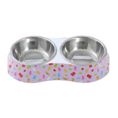 DOUBLE PET BOWL MELAMINE & STAINLESS STEEL 23.5X14X4CM 3 ASSTD