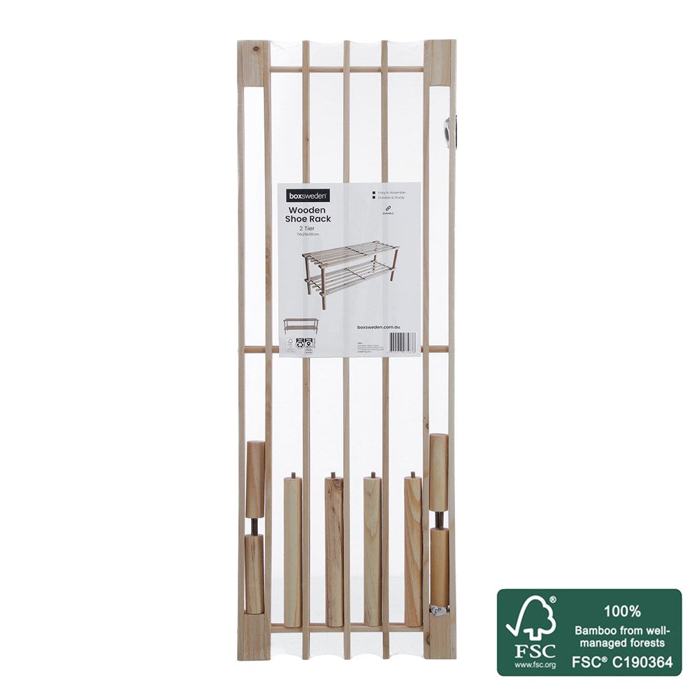 SHOE RACK 2 TIER 74X26X30CM WOODEN *FSC100% SCS-COC-009941