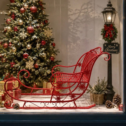 Christmas Sleigh- Red Metal, 150cmL