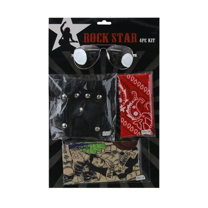 4PC ROCKER DRESS UP KIT-BANDANA, GLASSES, TATTO SLEEVES, GLOVES