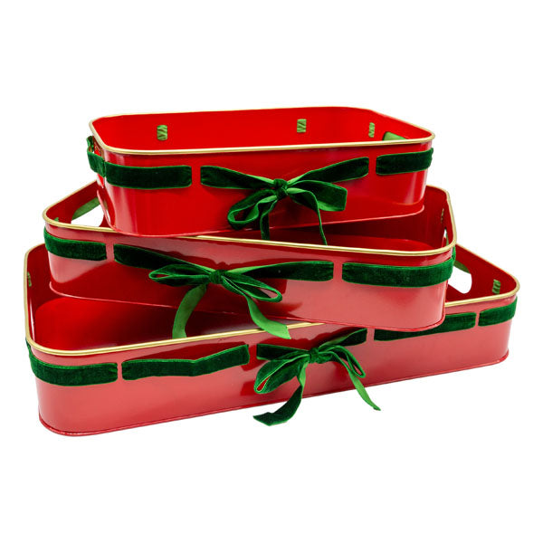Set of 3 Red Christmas Trays