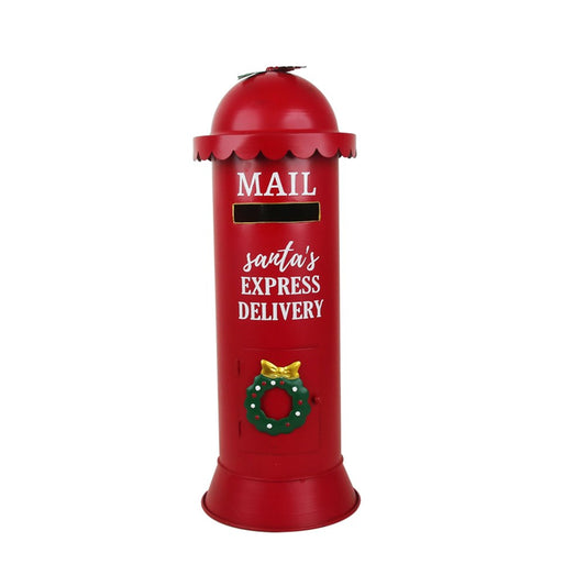 19X52CM RED METAL CHRISTMAS POST BOX