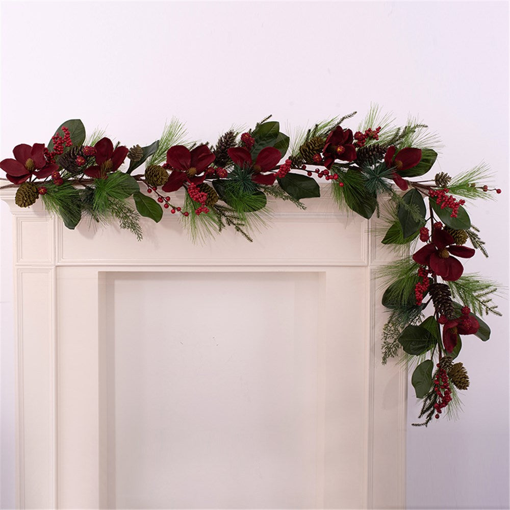 183CM RED MAGNOLIA GARLAND