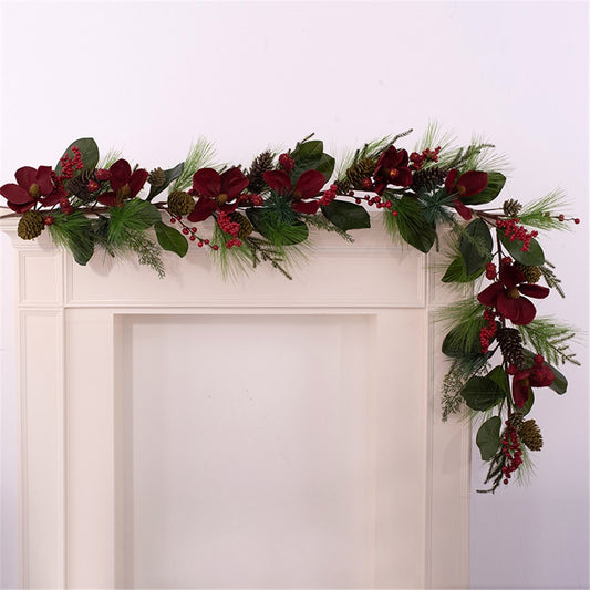 183CM RED MAGNOLIA GARLAND