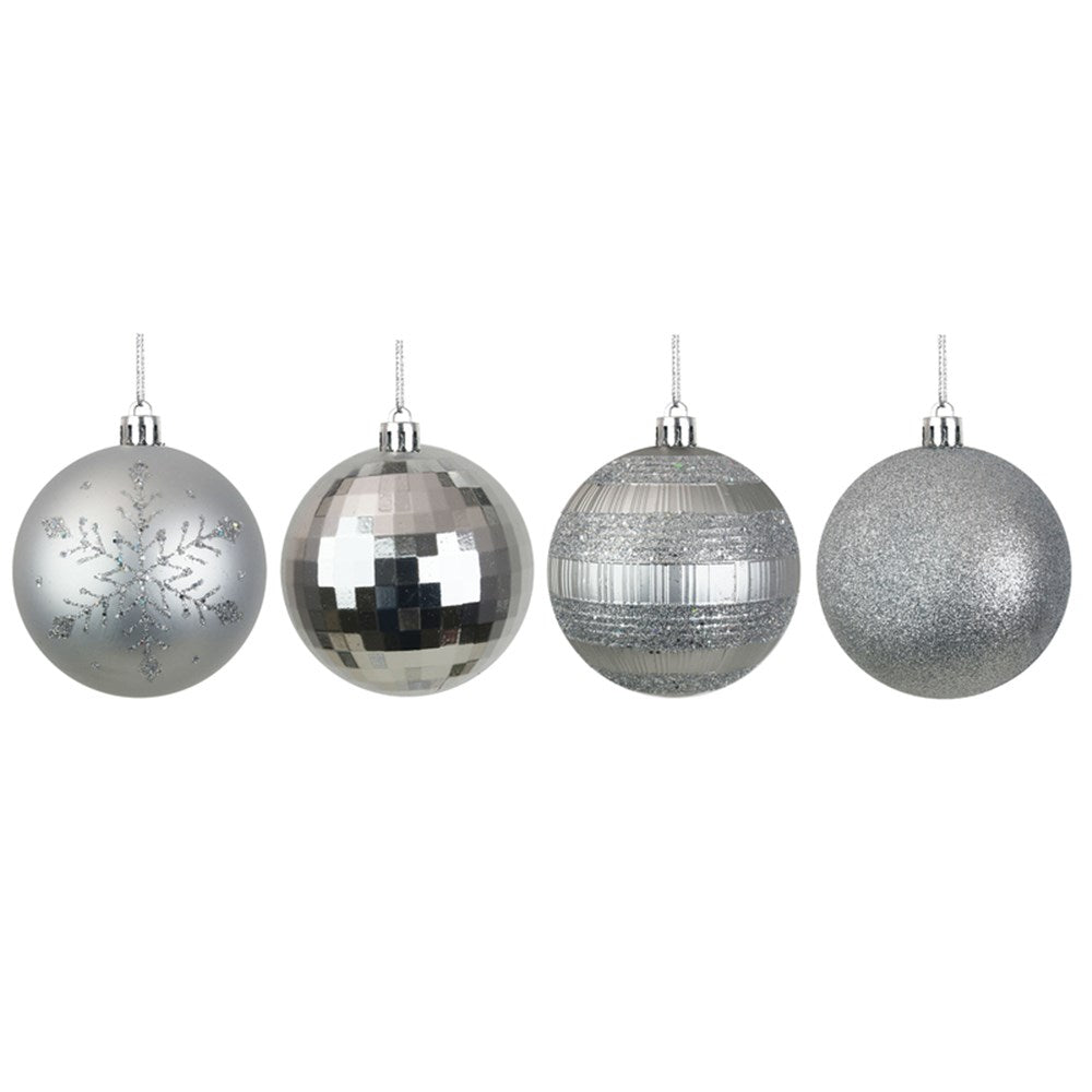 24PK 8CM SILVER SHATTERPROOF BAUBLES