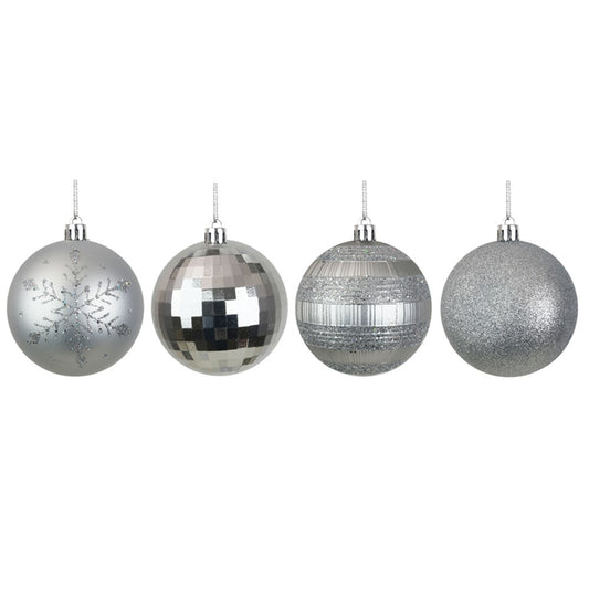 24PK 8CM SILVER SHATTERPROOF BAUBLES