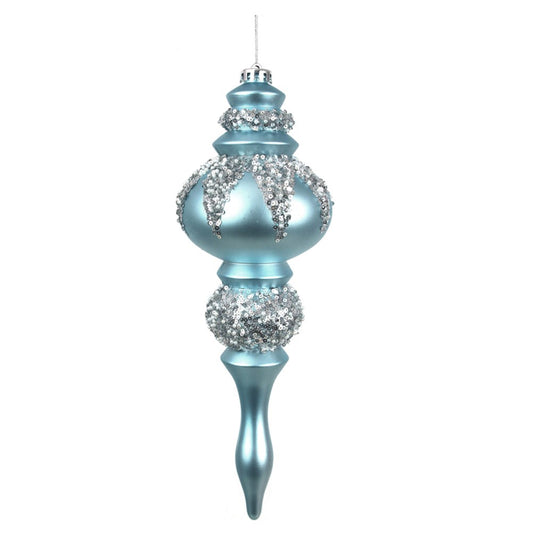 27CM ARTIC BLUE FINIAL W/SILVER & WHITE DETAILS