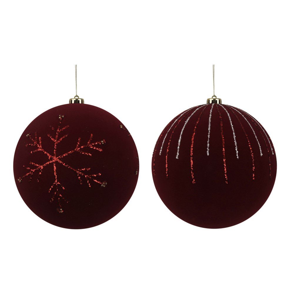 2A 20CM BURGUNDY FLOCKED BALL W/HANDPAINTED FINISH