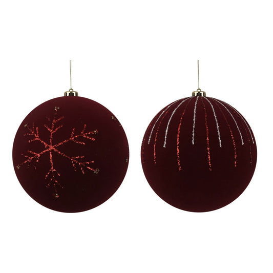 2A 20CM BURGUNDY FLOCKED BALL W/HANDPAINTED FINISH
