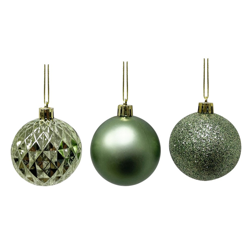 4PK 8CM ARMY GREEN SHATTERPROOF BAUBLES IN PVC TUBE & BLACK PDQ