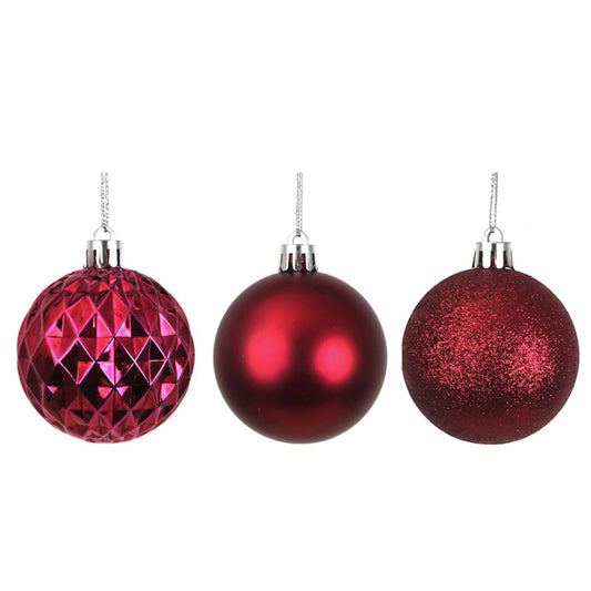 8PK 6CM MULBERRY RED SHATTERPROOF BAUBLES IN PVC TUBE & BLACK PDQ