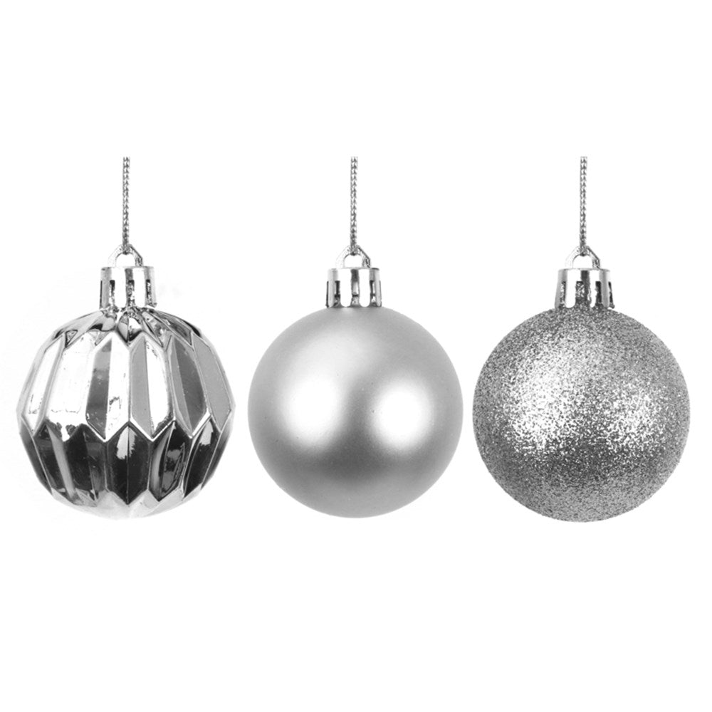 8PK 6CM SILVER SHATTERPROOF BAUBLES IN PVC TUBE & BLACK PDQ